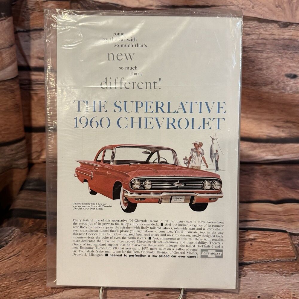 1960 Chevrolet Bel Air Print Ad Vintage 1959 Retro Red Chevy Sedan Car Wall Art